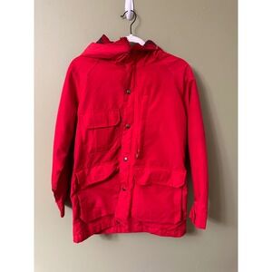 Woolrich Red VTG Hooded Field‎ Utility Jacket Plaid Wool Lined Barn Coat Sz S